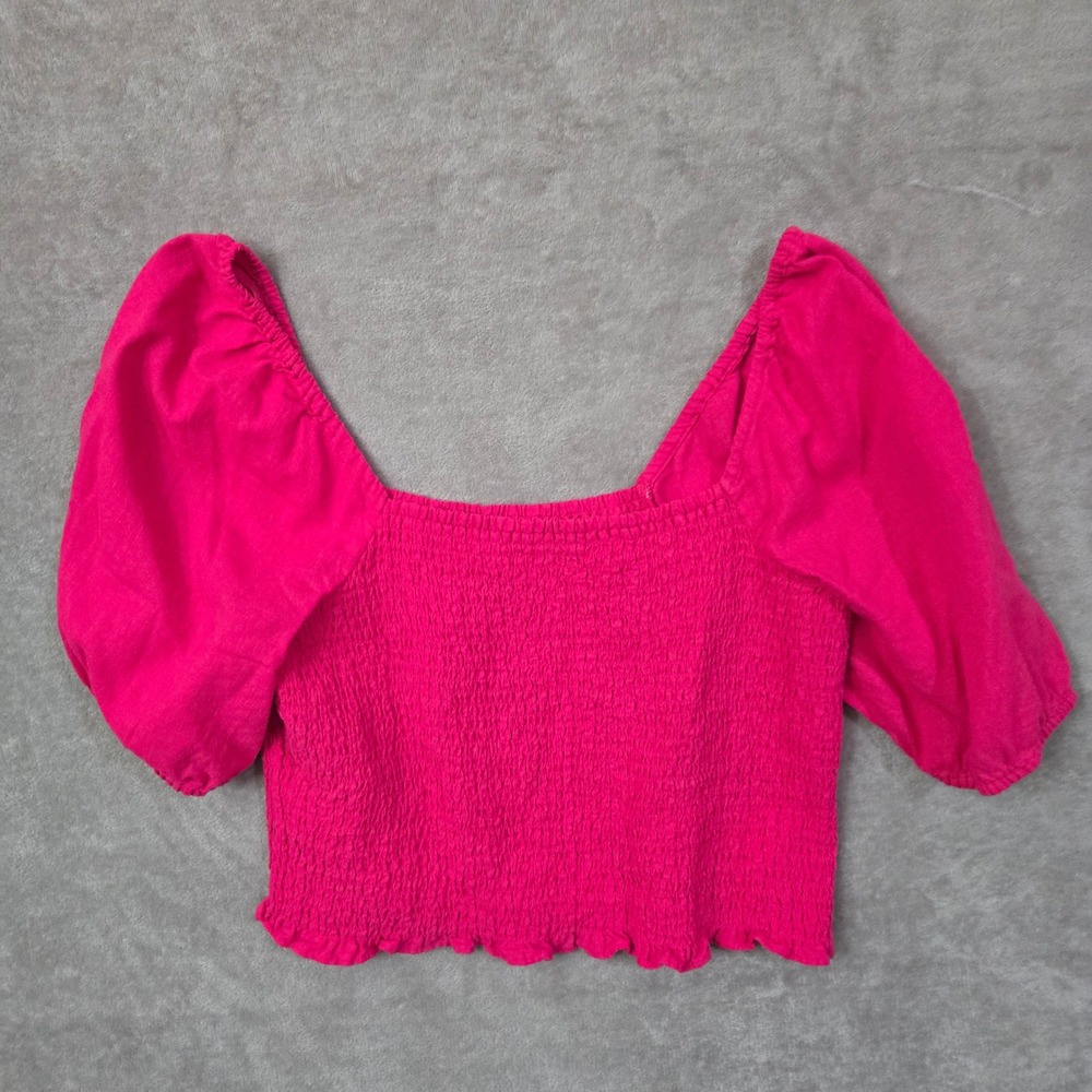 Universal Thread Smocked Square Neck Puff Sleeve Crop Top Fuchsia XL‎